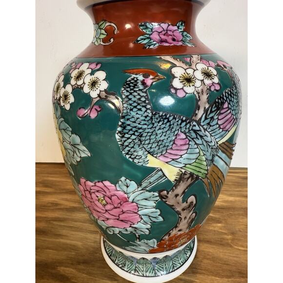 Vintage Gold Imari Hand Painted Vase Pheasants & Peonies Japan 10” Porcelain - Picture 6 of 11